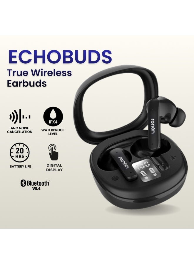 RENON EchoBuds Bluetooth 5.4 True Wireless Earbuds, Active Noise Cancelling ANC In-Ear Headphones, 20H Playtime, HD Sound, Fast Charging, IPX4 Waterproof, Black - Image 5